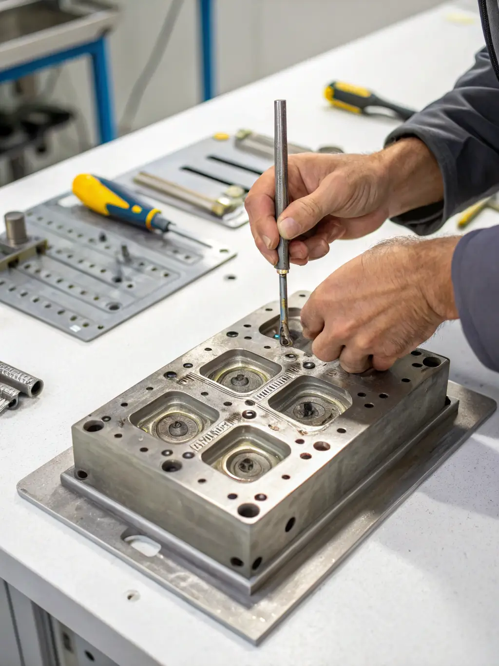 A close-up shot of hands carefully assembling a sculpture from repurposed metal scraps, highlighting the artistic innovation in transforming waste.